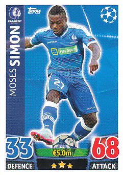 Moses Simon KAA Gent 2015/16 Topps Match Attax CL #322